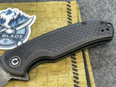 Civivi Pintail Flipper Twill Carbon Fiber Overlay On Black G10 Handle (2.98" Black Hand Rubbed Damascus) C2020DS-1