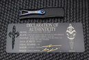 Marfione Hera D/E Spike Grind Hot Blued Vegas Forge Reptilian Pattern Damascus & Black Anodized Handle w/ Zircuti Button & Pocket Clip & DLC Two Tone Hardware