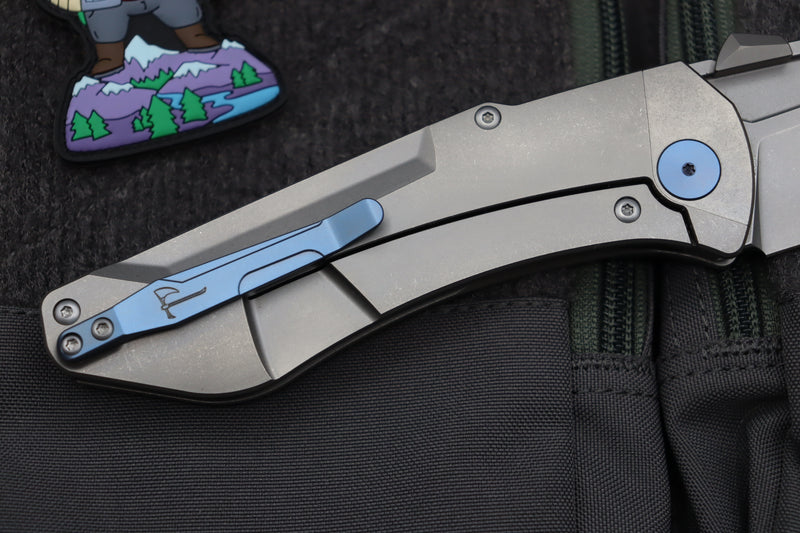 Jake Hoback Knives Summit Titanium w/ Blue Accents & M390 Stonewash