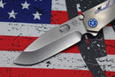Medford Knife 187 DP Drop Point D2 Tumbled & Tumbled "2nd Amendment" Laser Handles w/ Blue Hardware/Clip