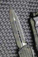 Microtech Combat Troodon OD Green Frag Camo w/ Double Edge Full Serrated Camo  142-3FROCS