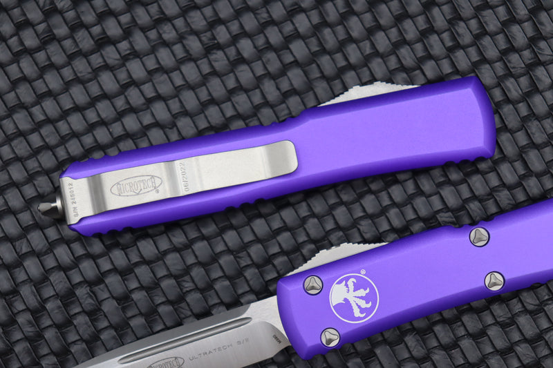 Microtech Ultratech Single Edge Satin Standard & Purple 121-4PU