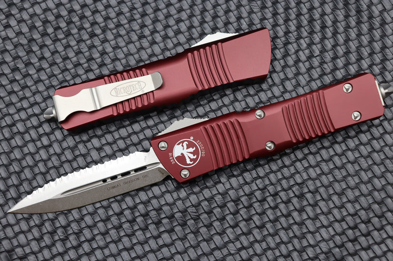 Microtech Combat Troodon Double Edge Stonewash Fully Serrated & Merlot Red 142-12MR