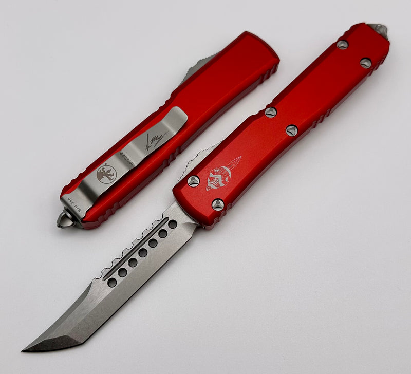 Microtech Hell Microtech Ultratech Hellhound Stonewash Standard & Red 119-10RDS