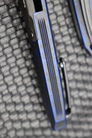 Heretic Knives Wraith Auto Battleworn Black Tanto w/ Carbon Fiber Bolster & Breakthrough Blue Handle DLC H100-8A-BRKBLU