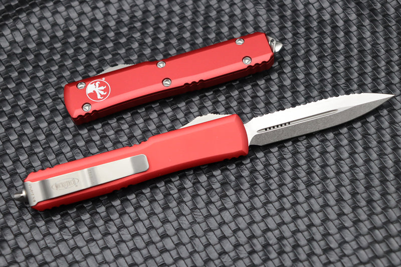 Microtech Ultratech Double Edge Full Serrated Stonewash & Red 122-12RD