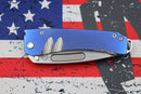 Medford Midi Marauder S35 Tumbled Tanto & Blue Handles w/ Brushed Silver Grooves/Scallops/Perimeters