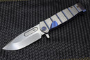 Medford Knife USMC Fighter Flipper S35 Tumbled & Blue w/ Faced Silver Flats Handles & Flamed Hardware/Clip/Pommel