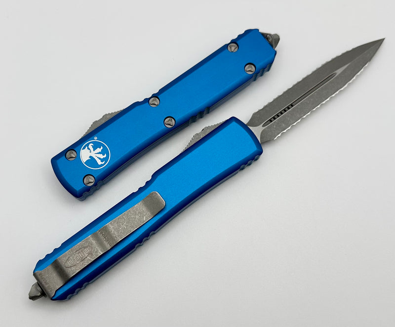 Microtech Ultratech Double Edge Double Full Serrated Apocalyptic & Blue 122-D12APBL