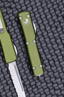 Microtech UTX-70 Tanto Edge Stonewash Fully Serrated & OD Green 149-12OD