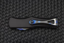 Marfione Hera D/E Spike Grind Hot Blued Vegas Forge Reptilian Pattern Damascus & Black Anodized Handle w/ Zircuti Button & Pocket Clip & DLC Two Tone Hardware