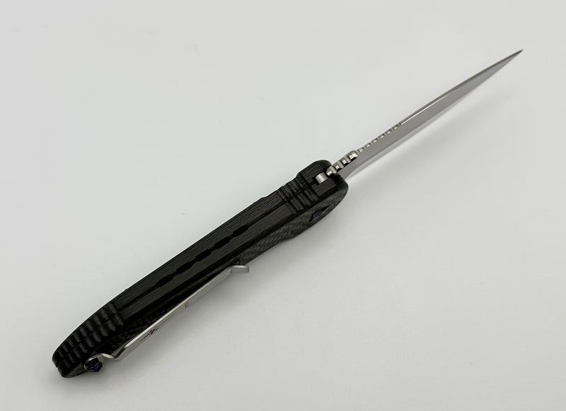 Marfione Custom Knives LUDT Hand Satin w/ Carbon Fiber & Blue Ringed Hardware