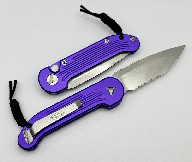 Microtech LUDT Stonewash Partial Serrated & Purple 135-11PU