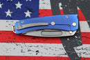 Medford Midi Marauder S35 Tumbled Tanto & Blue Handles w/ Brushed Silver Grooves/Scallops/Perimeters