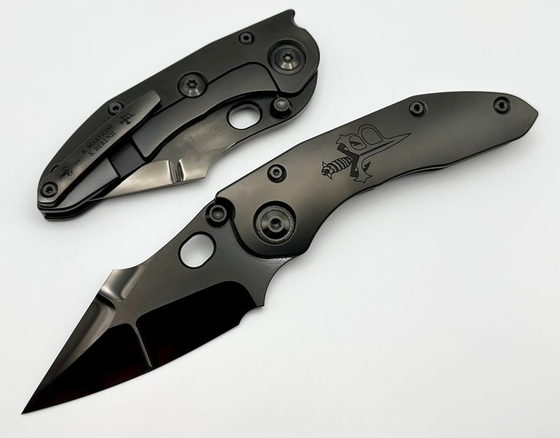 Marfione Custom Knives & Borka Blades Dark Side of the Stitch w/ DLC Diamond Wash Double Star Grind M390 & DLC Engraved Titanium