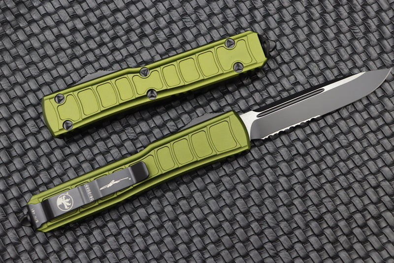 Microtech Ultratech 2 Step Side Black Single Edge Partial Serrated & OD Green Signature Series 121II-2ODS