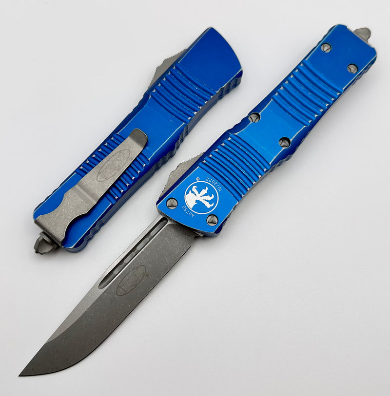 Microtech Combat Troodon Single Edge Apocalyptic & Distressed Blue 143-10DBL