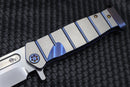 Medford Knife USMC Fighter Flipper S35 Tumbled & Blue w/ Faced Silver Flats Handles & Flamed Hardware/Clip/Pommel