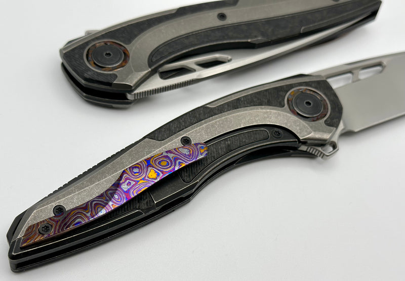 Custom Knife Factory Sukhoi-4 Titanium & Milled Carbon Fiber w/ ZircuTi Pivot Collars/Clip & M398