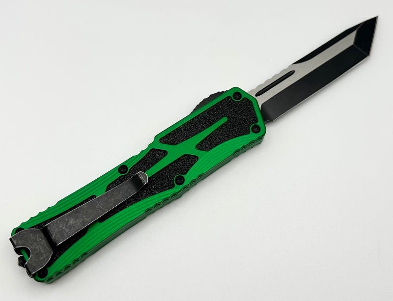 Heretic Knives Colossus Single Edge Two Tone Battle Black Magnacut & Green Handle H040-14A-GRN