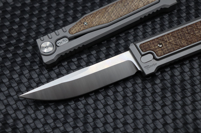 Reate EXO Exoskeleton Design Burlap Micarta Drop Point