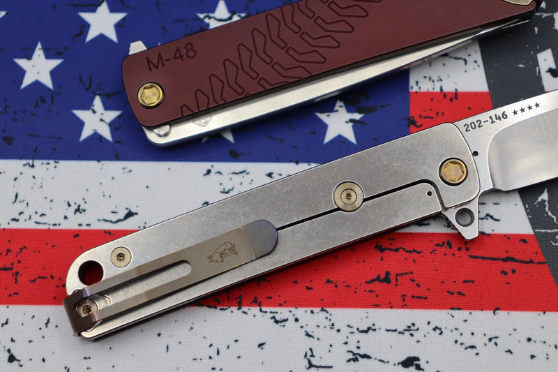 Medford M-48 Red Aluminum Handle w/ Tumbled Spring & Bronze Hardware/Clip & S35VN Tumbled Blade